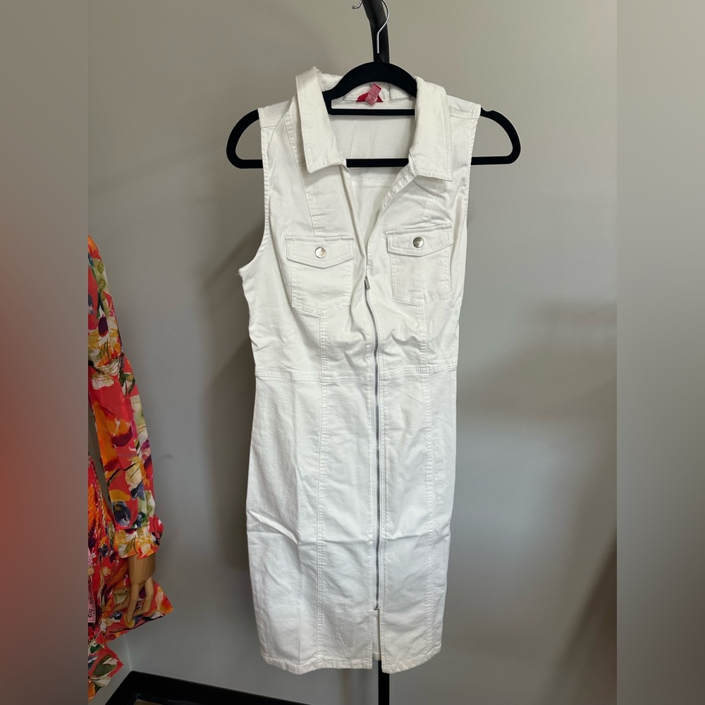 Guess white denim sleeveless zip front dress XL